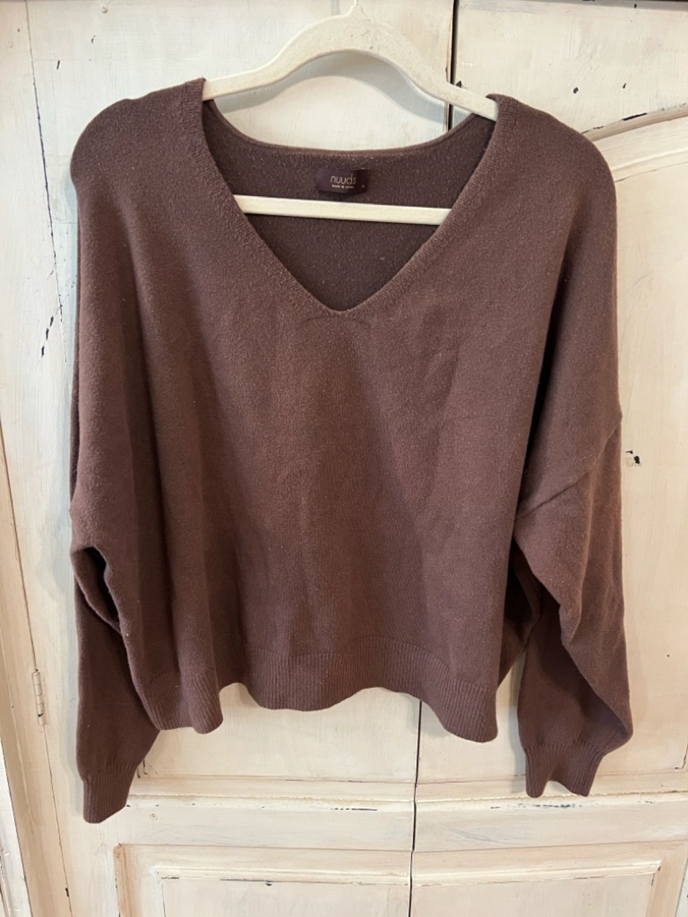 Nuuds Brown V-Neck Sweater XL Oversized Soft Knit Casual - Picture 2 of 14
